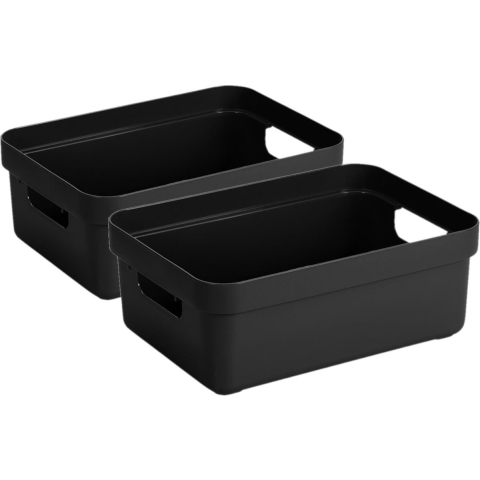 10x stuks zwarte opbergboxen/opbergmanden 9 liter kunststof -