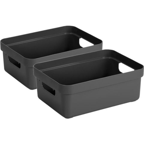 10x stuks antraciet opbergboxen/opbergmanden 9 liter kunststof -