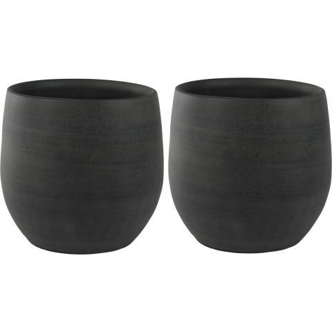 2x stuks plantenpotten/bloempotten in een strakke Modern design look grafiet Dia 36 cm en Hoogte 32 -