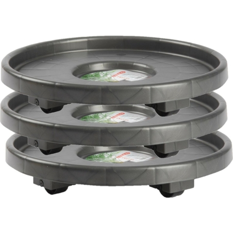 Set van 6x stuks plantenpotten trolley/multiroller antraciet kunststof dia 34 cm met wielen -