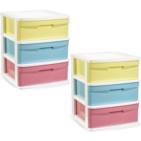 Ladeblokje/bureau organizer - 2x - 3 lades - gekleurd - L39 x B40 x H49 cm - plastic -