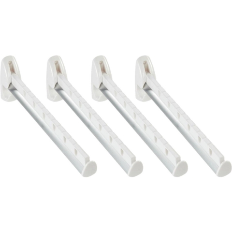 Set van 4x stuks kledinghaken inklapbaar wit 31 cm -