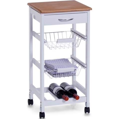 Keuken trolley/kastje met uitschuifbare mandjes en wijnrek 36 x 76 cm -