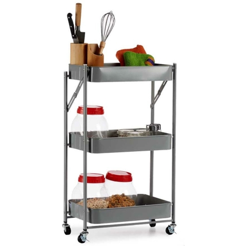 Kinvara Keuken/badkamer trolley - L45 x B30 x H78 cm - grijs - metaal - opvouwbaar - met wielen -