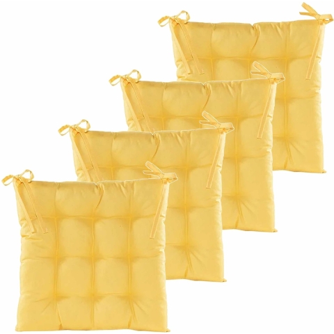 Stoelkussen gewatteerd - 6x - geel - 38 x 38 cm - binnen/buiten -