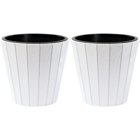 Plantenpot/bloempot Wood Style - 2x - buiten/binnen - kunststof - wit - D49 x H45 cm -