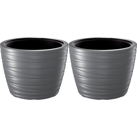 Plantenpot/bloempot Amazing - 2x - buiten/binnen - kunststof - steengrijs - D47 x H52 cm -