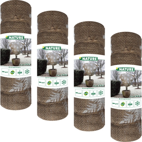 Plantenhoes jute - 5x stuks - H100 x D75 cm - naturel - wintermotief - anti-vorst beschermhoes -