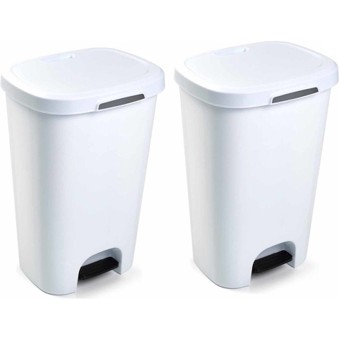 2x Witte afvalemmers/vuilnisemmers 50 liter met deksel en pedaal -