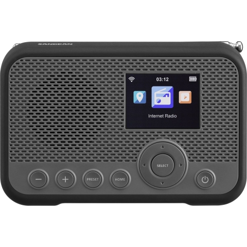Sangean WFR-39 Zakradio met internetradio Internet, DAB, VHF (FM) Internetradio, FM, WiFi Spotify, Wekfunctie, Oplaadbaar Grijs, Zwart