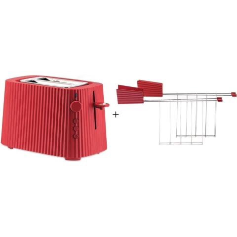 Alessi Broodrooster Plissé + Alessi Tostiklemmen Plissé - Rood - Michele de Lucchi