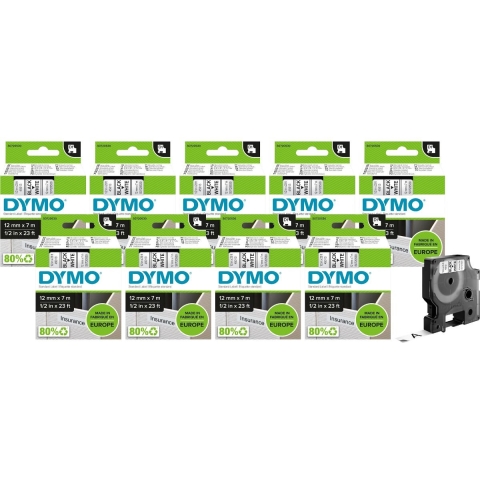 Labeltape Set van 10 stuks Combipack DYMO D1 2093097 Kringloop kunststof Tapekleur: Wit Tekstkleur:Zwart 12 mm 7 m