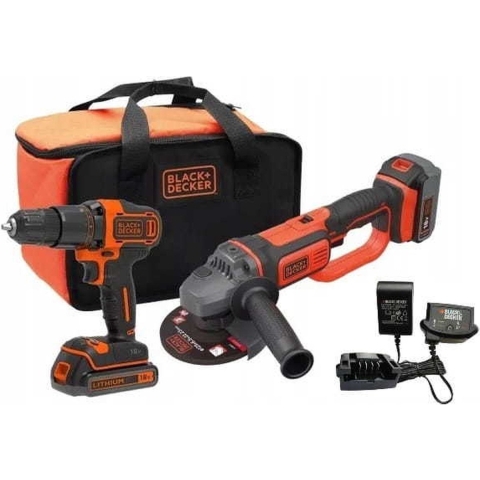 Black&Decker BCK24D1M1S-QW haakse slijper met schroef-klopboor machine en 2 accu's