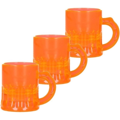 100x Shotglaasjes fluor oranje met handvat 2,5cl -