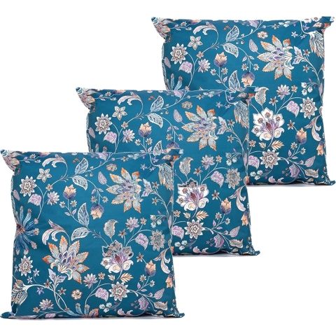 Buitenkussen bloem - 3x - blauw/paars - 60 x 60 cm - Water en UV bestendig -