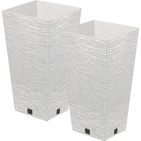 Plantenpot/bloempot - 2x - voor buiten - kunststof - wit - Eco wood look - D34 x H66 cm -