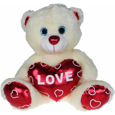 Pluche knuffelbeer met wit/rood Valentijn Love hartje 90 cm -