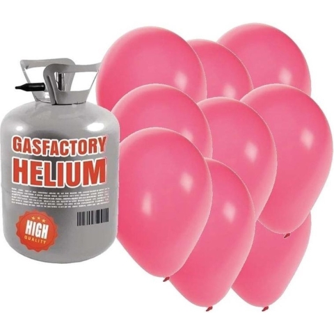 Helium tank met 30 roze ballonnen -