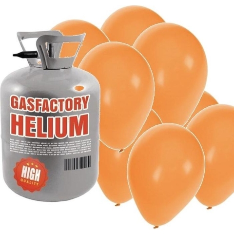 Helium tank met 50 oranje ballonnen -