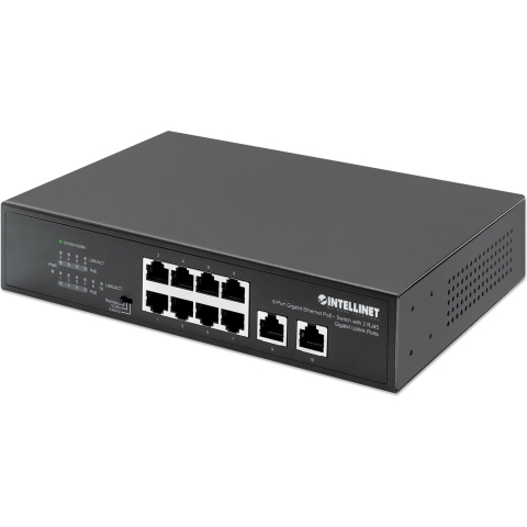 Intellinet 8-Port Gigabit Ethernet PoE+ Switch mit 2 RJ45 Gigabit Uplink-Ports 120W Netwerk switch 10 / 100 / 1000 MBit/s IEEE 802.3af (15.4 W), IEEE 802.3at