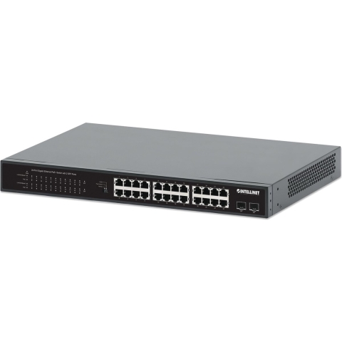 Intellinet 24-Port Gigabit Ethernet PoE+ Switch mit 2 SFP-Ports PoE-Strombudget 370 W 19 19 netwerk switch 10 / 100 / 1000 MBit/s IEEE 802.3af (15.4 W), IEEE
