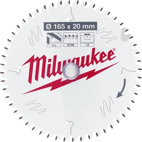 Milwaukee 493247908 CSB P Alu Cirkelzaagblad - 165x20x1.6mm - 52 ATB
