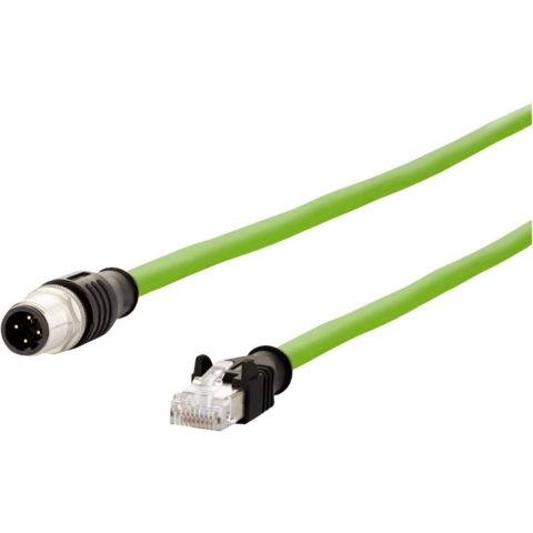 Metz Connect 142M4D15100 M12 Netwerkkabel, patchkabel CAT 5e S/UTP 10.00 m Groen PUR-mantel, Zuurbestendig, Ozonbestendig, UV-bestendig, Geschikt voor