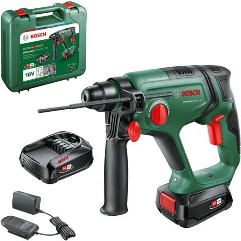 Bosch Home and Garden UniversalHammer 18V -Accu-boorhamer 18 V 2.5 Ah Li-ion Incl. 2 accus, Incl. lader, Incl. koffer