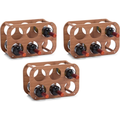 3x Houten wijnflessen rekken/wijnrekken compact voor 6 flessen 38 cm -
