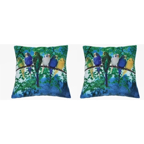 Set van 4x stuks sierkussens met print van grasparkiet vogels 35 x 35 cm -