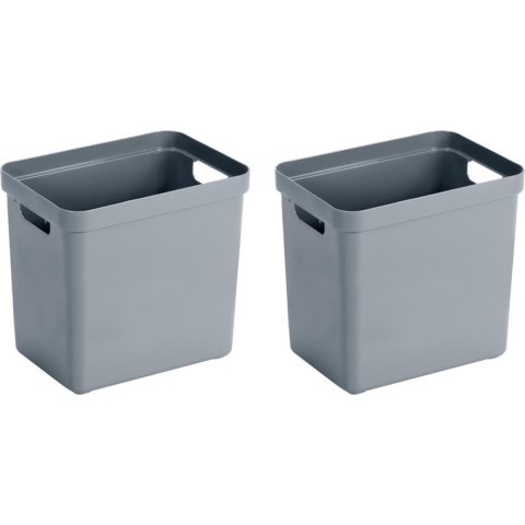 4x Blauwgrijze opbergboxen/opbergmanden 25 liter kunststof -