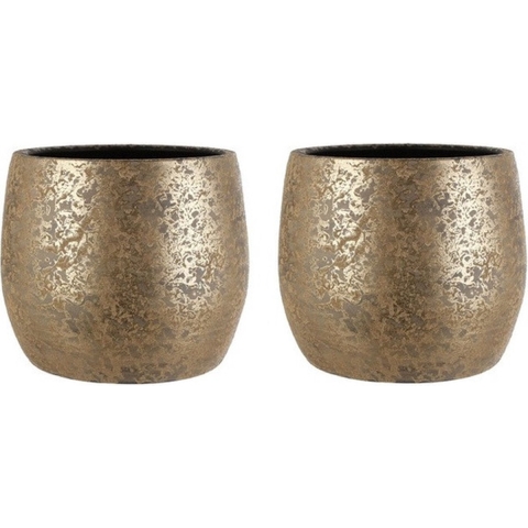 2x Bloempot keramiek voor kamerplant goud 33,5 x 32 cm -