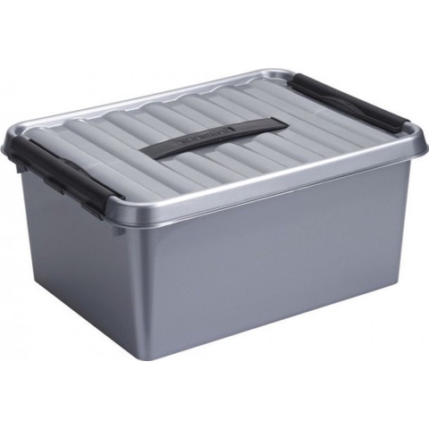 5x Opberg box/opbergdoos 15 liter 40 cm zilver/zwart -