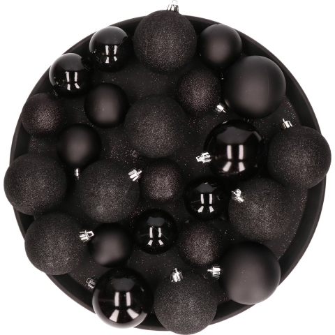 Kerstversiering set kerstballen zwart 6 - 8 - 10 cm - pakket van 56x stuks -