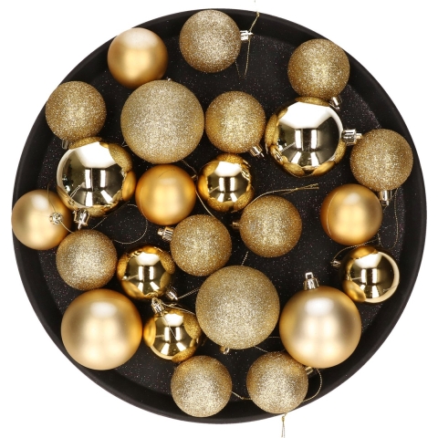 Kerstversiering set kerstballen goud 6 - 8 - 10 cm - pakket van 62x stuks -