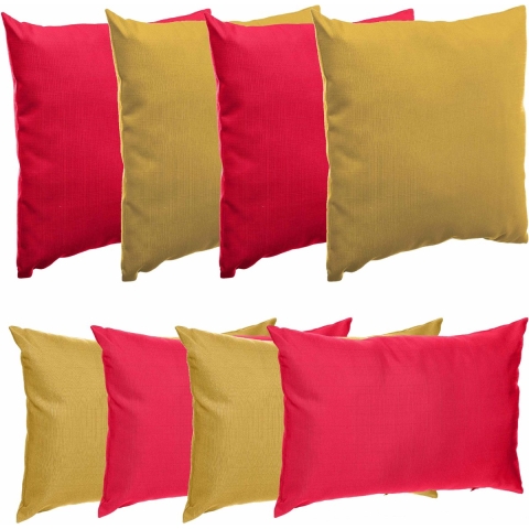Bank/sier/tuin kussens voor binnen/buiten set 8x stuks helder rood en mosterd geel -
