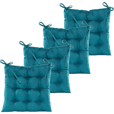 Stoelkussen gewatteerd - 6x - petrol blauw - 38 x 38 cm - binnen/buiten -