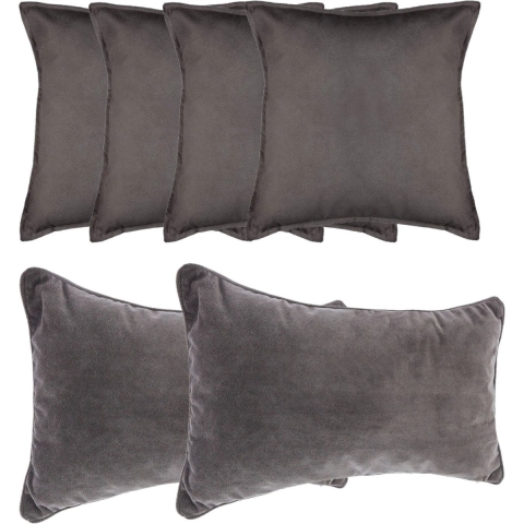 Bank/sierkussens huiskamer Sophia - set 6x stuks - Donkergrijs - polyester - met rits -2 formaten -
