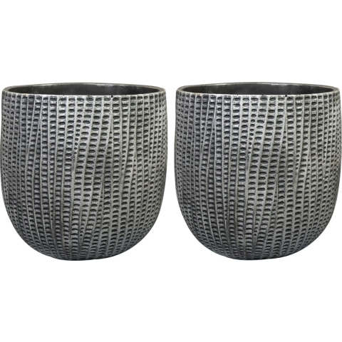 Bloempot/plantenpot - 2x - binnen - zwart/metaal look - D24 en H21 cm - cement -