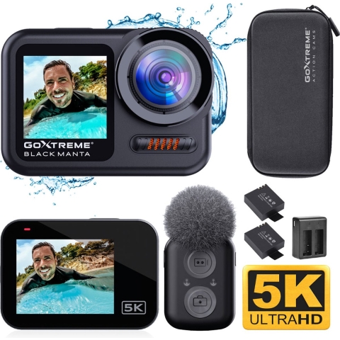 GoXtreme Black Manta 5K Actioncam Touchscreen, WiFi, Slow motion / Time lapse, Dual-display, Waterdicht, 5K, Beeldstabilisering