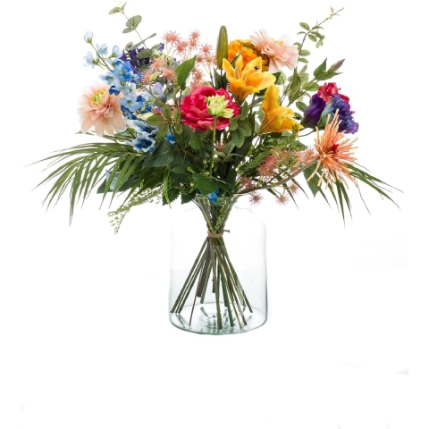 Kunstbloemen boeket/veldboeket - medium - Colourful Burst - kunst zijdebloemen -