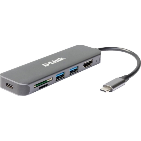 D-Link DUB-2327 USB-C (USB 3.2 Gen 2) multiport hub 6 poorten Antraciet