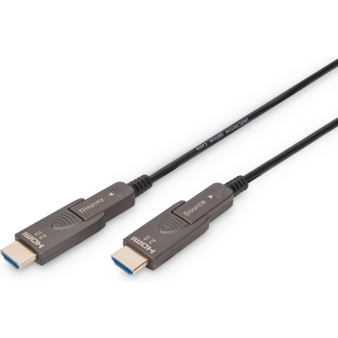 Digitus AK-330127-200-S HDMI-kabel HDMI Aansluitkabel HDMI-A-stekker 20 m Zwart 4K UHD, Afgeschermd (drievoudig), Flexibel, Afscherming totaal, Afgeschermd,
