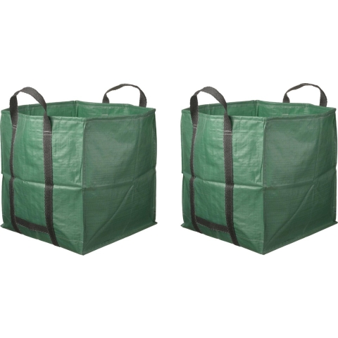 2x Groene vierkante tuinafvalzakken opvouwbaar 324 liter -