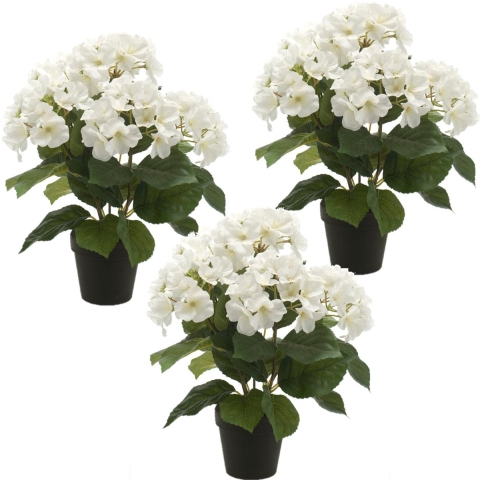 Set van 2x stuks hortensia kunstplant in kunststof pot - wit - 40 cm - Hydrangea Macrophylla -