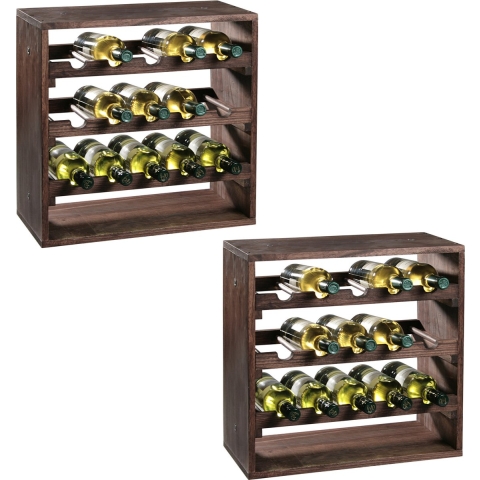 2x Houten wijnflessen rekken/wijnrekken vierkant voor 30 flessen 25 x 50 x 50 cm -