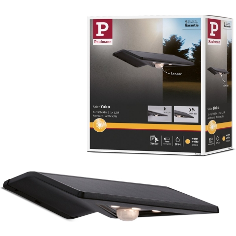 Paulmann 94245 Yoko Wandlamp op zonne-energie met bewegingsmelder 1.2 W Warmwit Antraciet