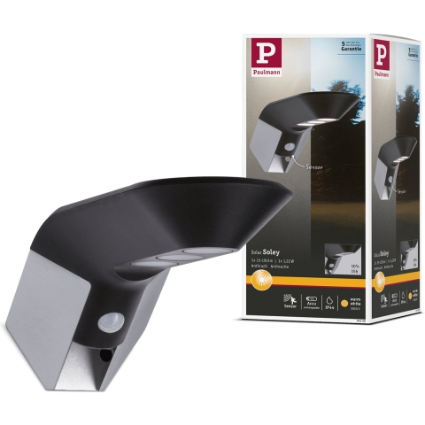 Paulmann 94250 Soley Wandlamp op zonne-energie met bewegingsmelder Energielabel: G (A - G) 1.22 W Warmwit Antraciet