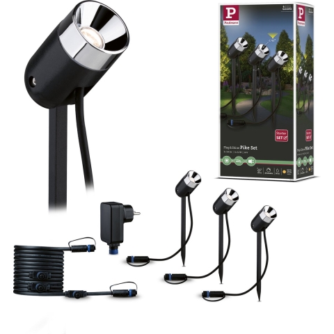 Paulmann Pike 94242 Verlichtingssysteem Plug&Shine LED-tuinspot startset Set van 3 stuks LED 10.5 W Warmwit Antraciet