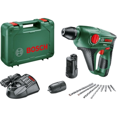 Bosch Home and Garden 060398400D SDS-Quick-Accu-boorhamer 12 V 2.0 Ah Li-ion Incl. accu, Incl. accessoires, Incl. koffer